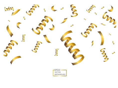 Premium Vector Golden Confetti And Ribbon Falling On White Background