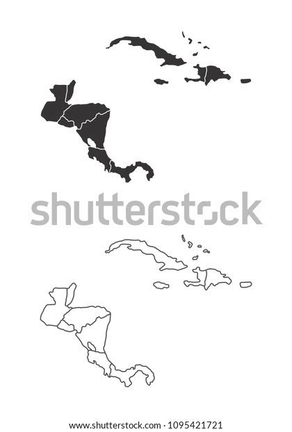 Simplified Maps Central America Caribbean Countries Stock Illustration