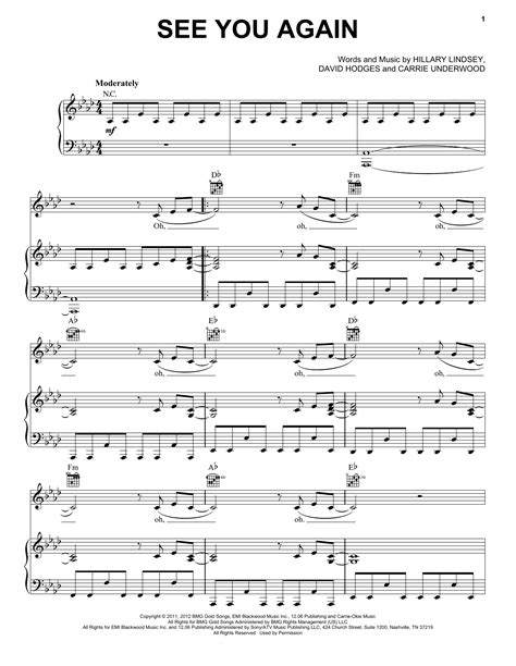 See You Again Sheet Music Carrie Underwood Piano Vocal And Guitar