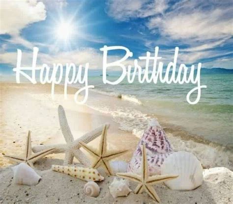 Happy Birthday Card With Starfish And Seashells On The Beach
