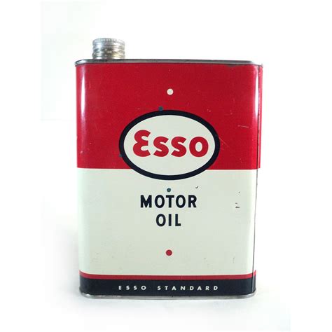 French Esso Motor Oil Tin Can Vintage White Red Fuel Can Classic Car