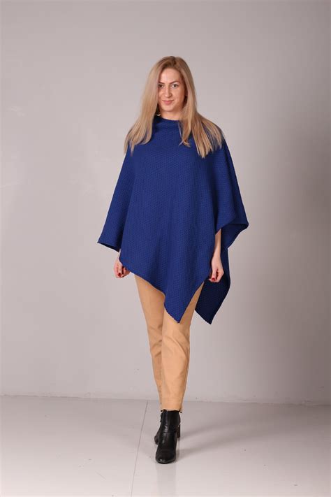 Knitted Blue Poncho Womens Sweater Warm Long Knitted Poncho Spring