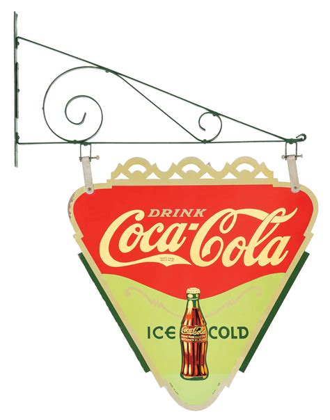 Drink Ice Cold Coca Cola Tin Triangle Sign W Bottle Graphic And Original