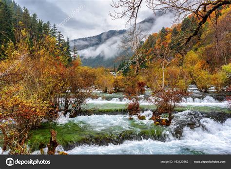 Amazing View Of The Bonsai Shoals Jiuzhai Valley National Park Stock