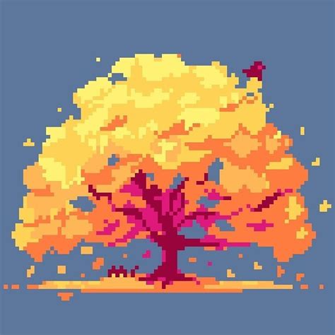Autumn Tree Pixel Colors Alone Fall Beautiful Calm Together