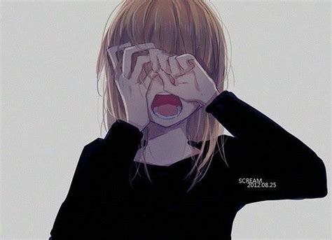 Sad Anime Girl Crying With Brown Hair And Blue Eyes