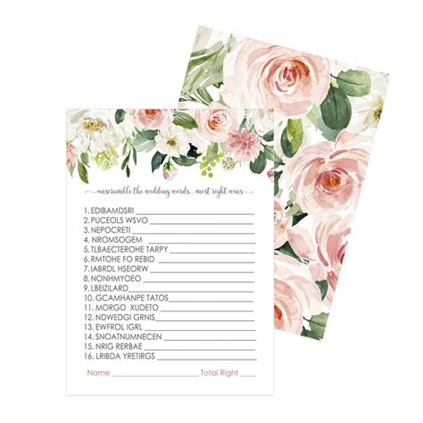 Buy Graceful Floral Bridal Shower Word Scramble Game 25 Pack Guests