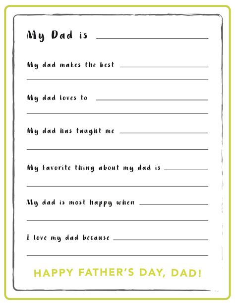 What I Love About My Dad Printable Printable Word Searches