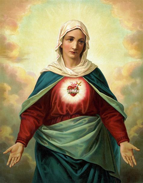 Sacred Heart Of Virgin Mary Coeur Immacule Marie Christian Art Religious Painting Framed