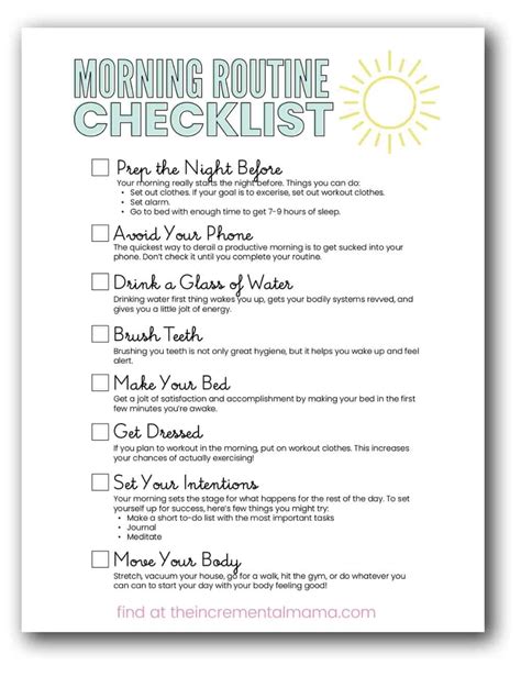 Adult Morning Routine Printable