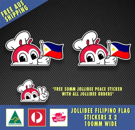 Jollibee Filipino Flag Peeking Sticker X 2 100mm Wide Filipino Jdm