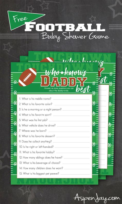 You can pick and print the one that matches the theme of your baby shower party. Football Baby Shower Game - Who Knows Daddy Best - Aspen Jay