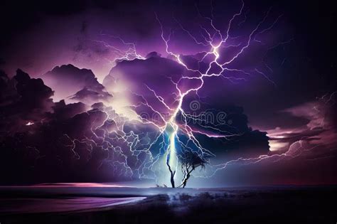 Dramatic Thunderstorm With Lightning Bolts Striking And Illuminating