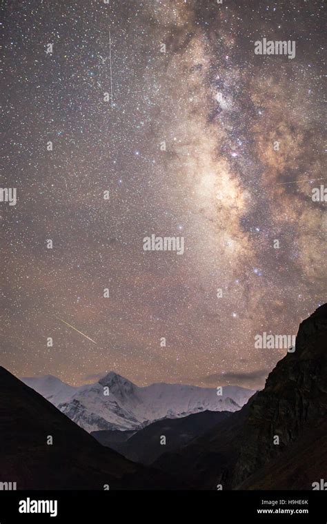 Beautiful Himalayan Mountain Landscape With Milky Way And Shooting Star