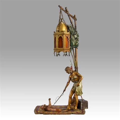 Cold Painted Austrian Bronze Entitled Woman With Puma Lamp By Franz