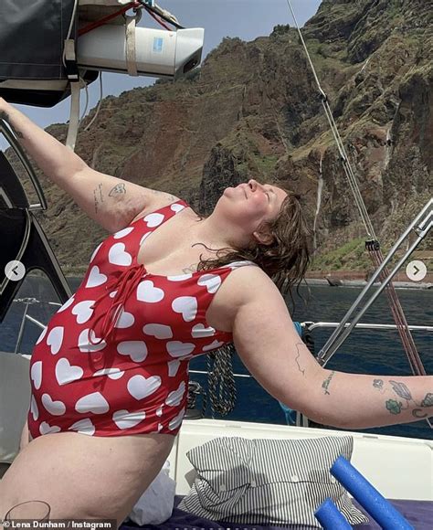 lena dunham looks chic in a red swimsuit as she shares throwback snaps from her summer with an