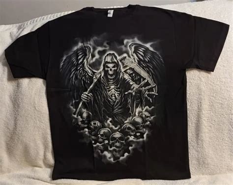 Grim Reaper Skull Skulls Scythe Skeleton Angel Of Death Horror T Shirt