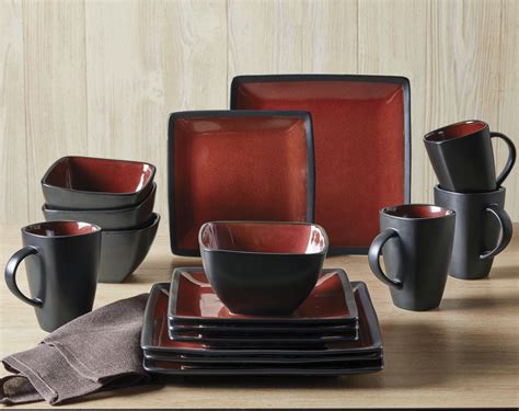 Better Homes And Gardens Red And Black Weston Dinnerware Set 16 Piece