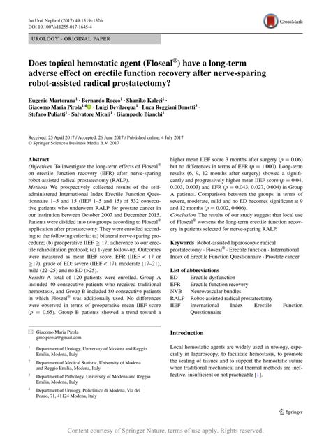 Does Topical Hemostatic Agent Floseal Have A Long Term Adverse Effect On Erectile Function