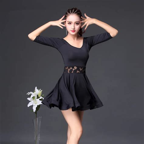 Latin Dance Dress For Women Black Short Sleeve Professional Sumba Dancing Skirt Adult Cheap