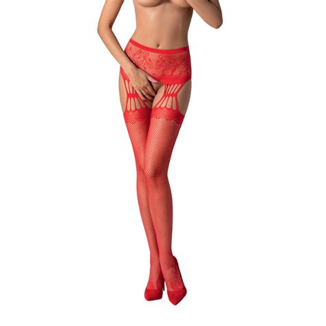 Strumpfhose Mit Spitze Im Stocking Look Rot Ouvert Strumpfhosen