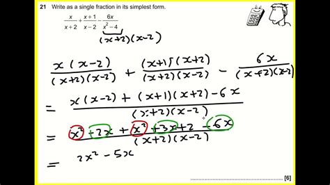 Gcse Ocr Nov 2020 6h Q21 Algebraic Fractions Maths Higher Tier Past Paper Youtube