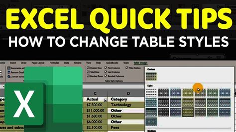 How To Change Excel Table Design Styles Youtube