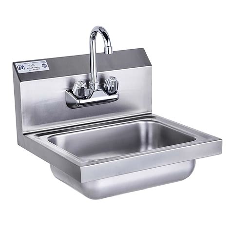 commercial hand sink of stainless steel 17 x 15 inches with gooseneck faucet nsf wall mount