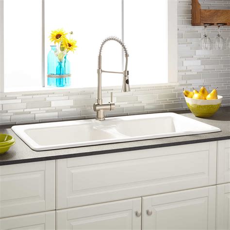 Live chat or call today. 43" Selkirk White Double-Bowl Cast Iron Drop-in Kitchen ...