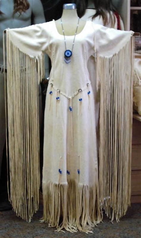 hand sttiched authentic native american light gold deer hide dress with lace up back necklace