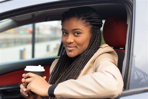 Serious Girl Driving A Car Drinking Coffee African American Stock Image Image Of Coffee