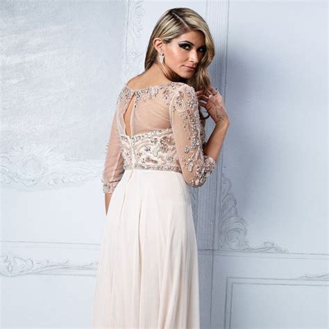 Beige Long Chiffon Beading Crystal Prom Dresses Party Formal Gown 34