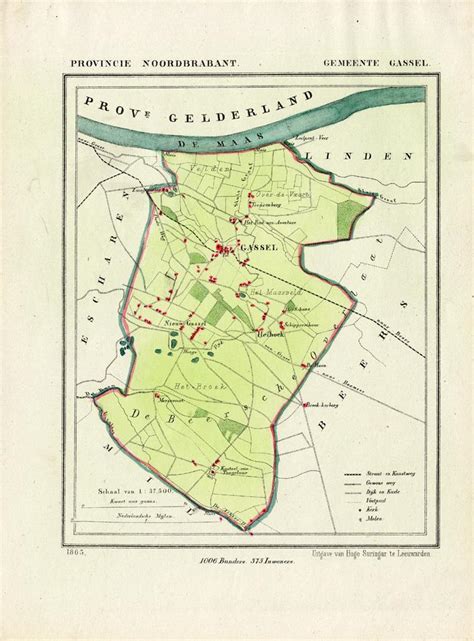 Antique Map Netherlands Gassel Noord Brabant Kuyper 1865 Karte