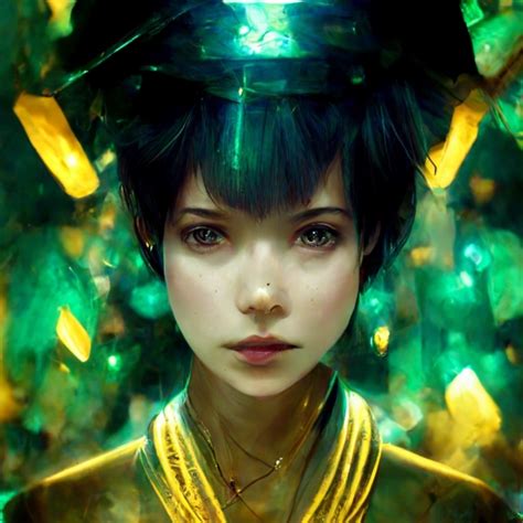 Cyber Anime Ethereal Magical Gold Green Precious Midjourney