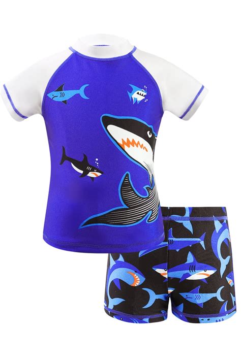 Boys Swim Suit Two Piece Set Cartoon Shark Toddler Kids Beach Costume