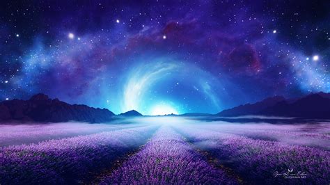 Lavender Field At Starry Night Wallpaper Hd Nature 4k