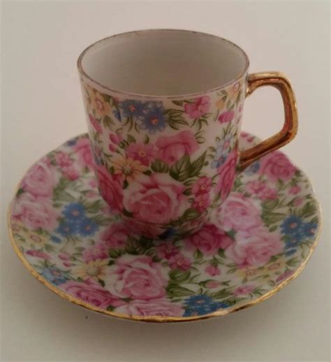 Floral Demitasse Cup And Saucer Setdemitasse Cup And Saucer Etsy Tea Cups Vintage Cup And
