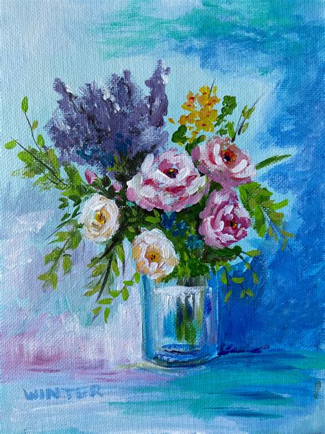 6 X 8 Floral In Vase Acrylic Paintings On Canvas Board Etsy