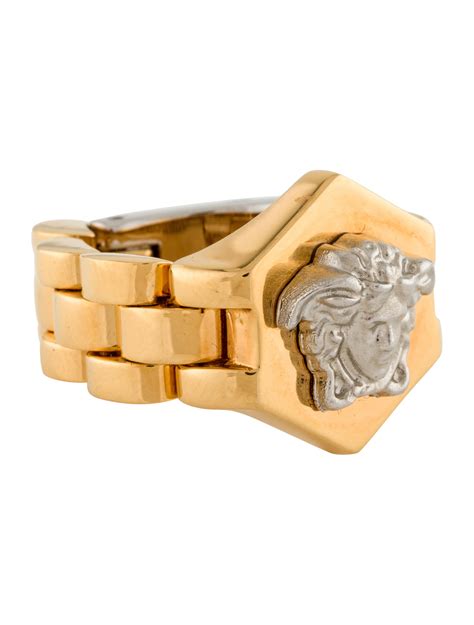 Versace Medusa Chain Signet Ring Gold Tone Metal Signet Ring Rings