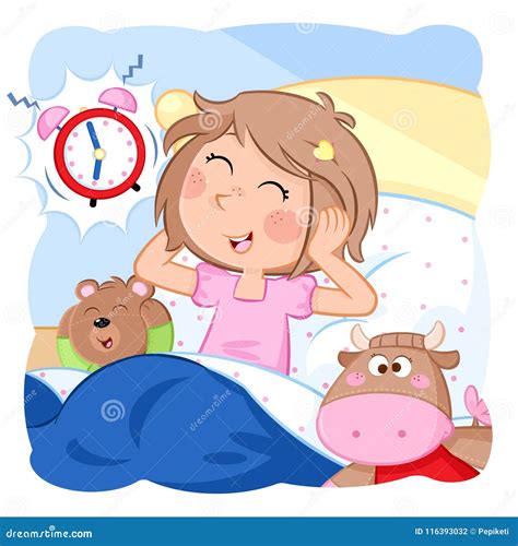 Svegli La Bambina Routine Quotidiana Buongiorno Illustrazione Di