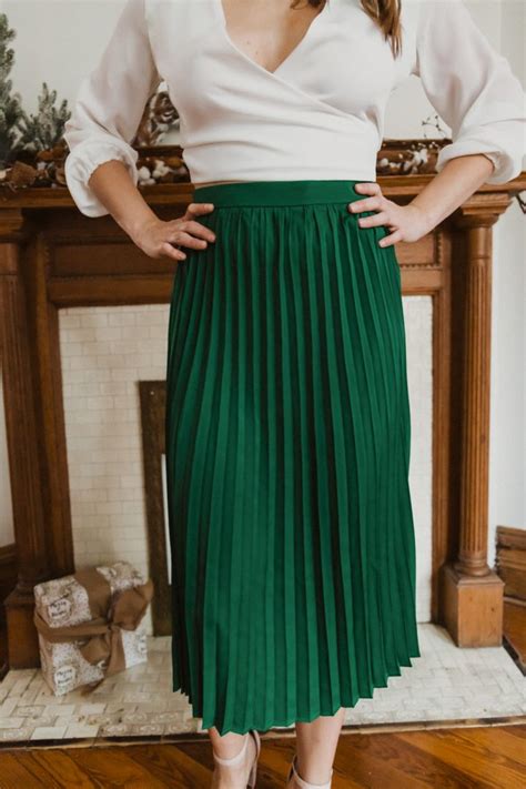Green Pleated Midi Skirt Minit Fashion