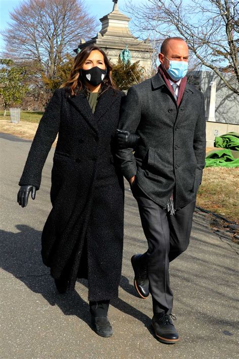 Mariska Hargitay in a Black Coat on the Set of Law and ...
