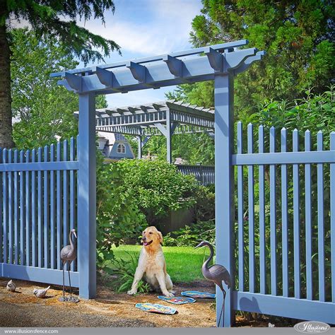 Stunning Federal Blue Pvc Vinyl Pergola And Picket Fence By Illusions