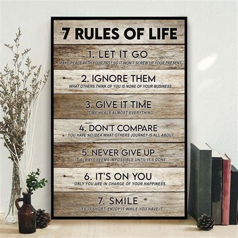 7 Rules Of Life Wall Decor Inspirational Quote Canvas Art Etsy
