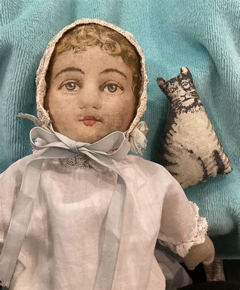 12” Antique Bruckner Molded Face Cloth Doll Patented 1901 Cat And Clothes Ebay