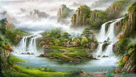 Waterfall Scenery Oil Painting Designs Hot Selling Modern