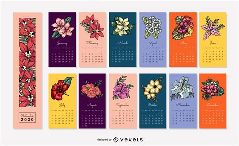 Diseño Floral Del Calendario 2020 Descargar Vector