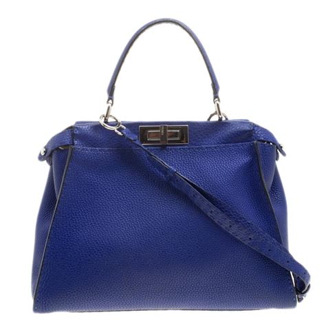 Fendi Peekaboo Blue Leather Handbag In Blue Lyst