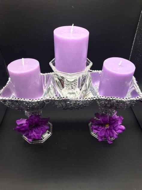 Candle Holder Centerpiece Purple And Silver Edition Etsy