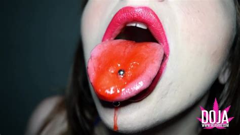 Stretched Tongue Piercing Mouth Fetish Popsicle Wet And Messy Drool